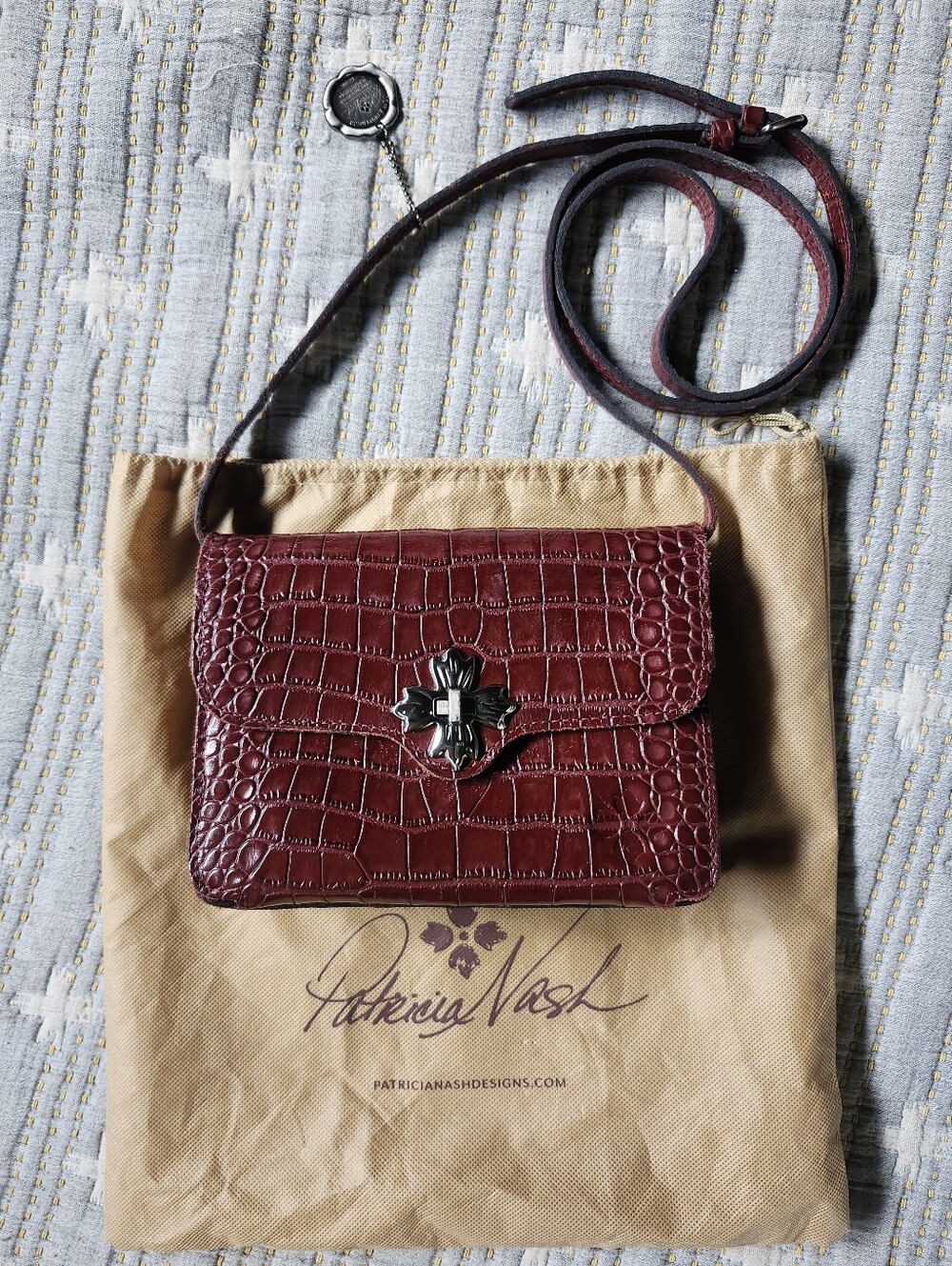 Patricia Nash Oxblood Croc Embossed Leather Crossbody Bag